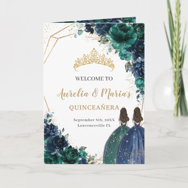 Programme Emerald Navy Floral Quinceañera Ordre des événemen (Devant)
