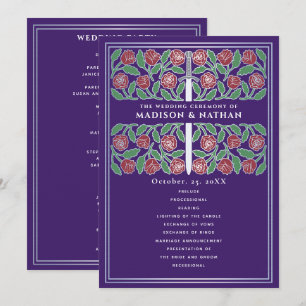 Programme Épée florale argentée médiévale violette pour mari