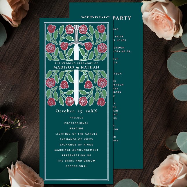 Programme Épée florale médiévale argentée sarcelle Mariage r (Créateur téléchargé)