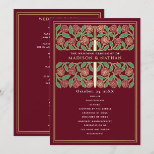 Programme Épée florale médiévale dorée rouge mariage royal
