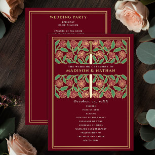 Programme Épée florale médiévale dorée rouge mariage royal