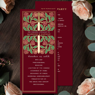 Programme Épée florale médiévale dorée rouge mariage royal