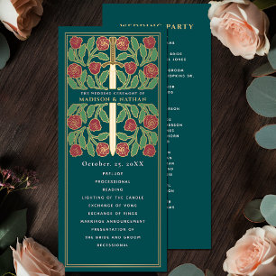 Programme Épée florale médiévale dorée sarcelle Mariage roya