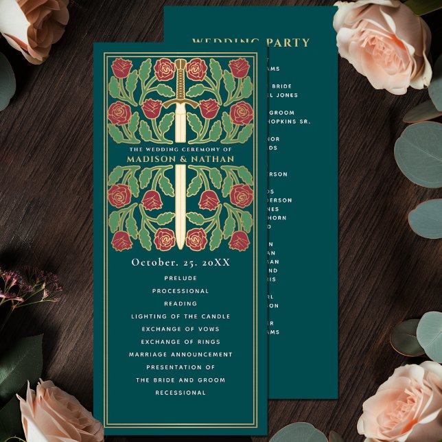 Programme Épée florale médiévale dorée sarcelle Mariage roya (Créateur téléchargé)