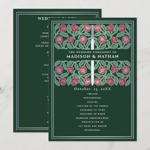 Programme Épée florale médiévale verte argentée Mariage roya
