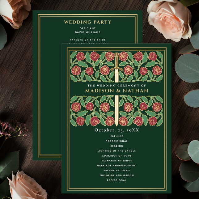 Programme Épée florale médiévale verte mariage royal doré (Créateur téléchargé)