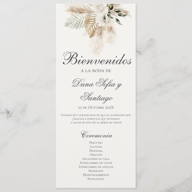 Programme espagnol de mariage des choeurs (Devant)