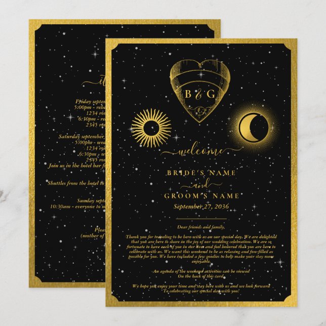 Programme Étoiles célestes Croissant Lune Itinéraire Mariage (Devant / Derrière)