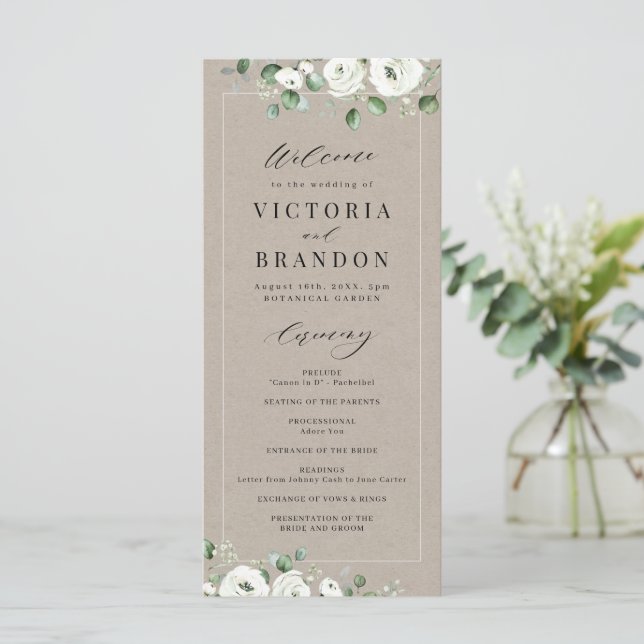 Programme Eucalyptus Verdure blanc floral rustique mariage (Debout devant)
