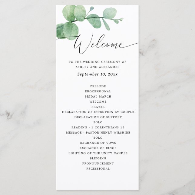 Programme Eucalyptus Wedding | Greenery Botanical Ceremony (Devant)