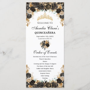 Programme Événements de commande de Quinceañera florale noir