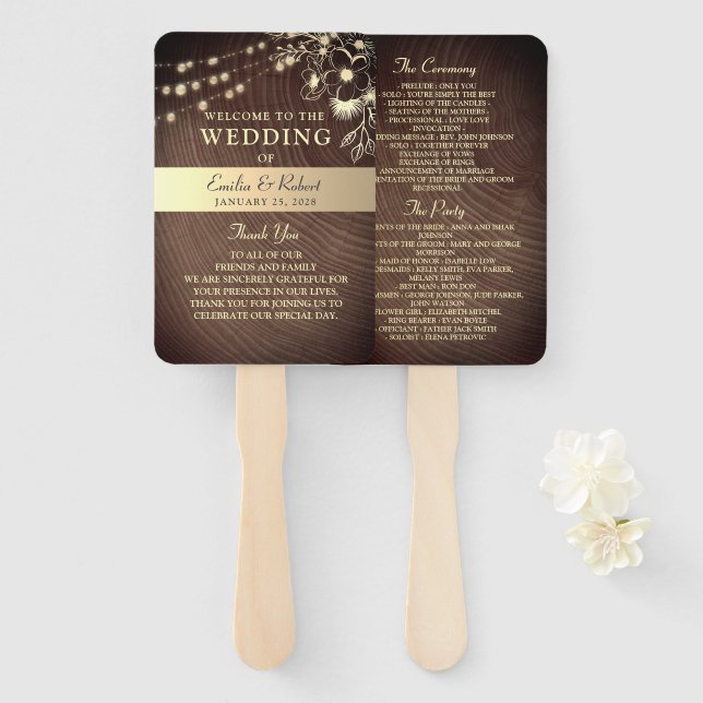 Programme éventail de mariage avec guirlandes rust (Devant et derrière)