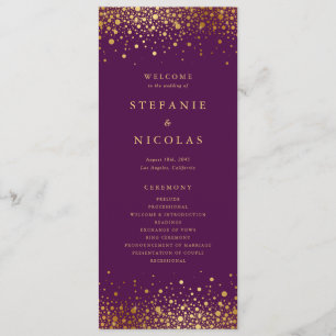 Programme Faux confettis en feuille d'or violet Mariage