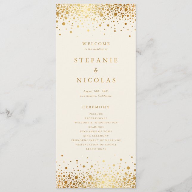 Programme Faux Gold Foil Confetti Dots Mariage ivoire (Devant)