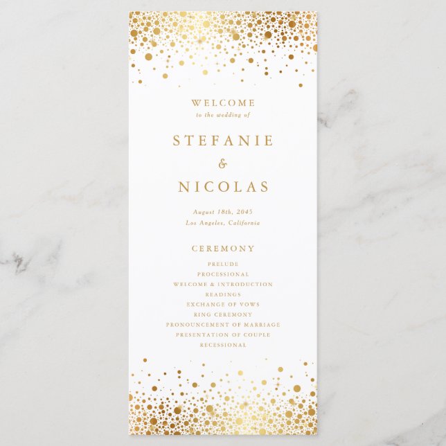 Programme Faux Gold Foil Confetti Mariage (Devant)