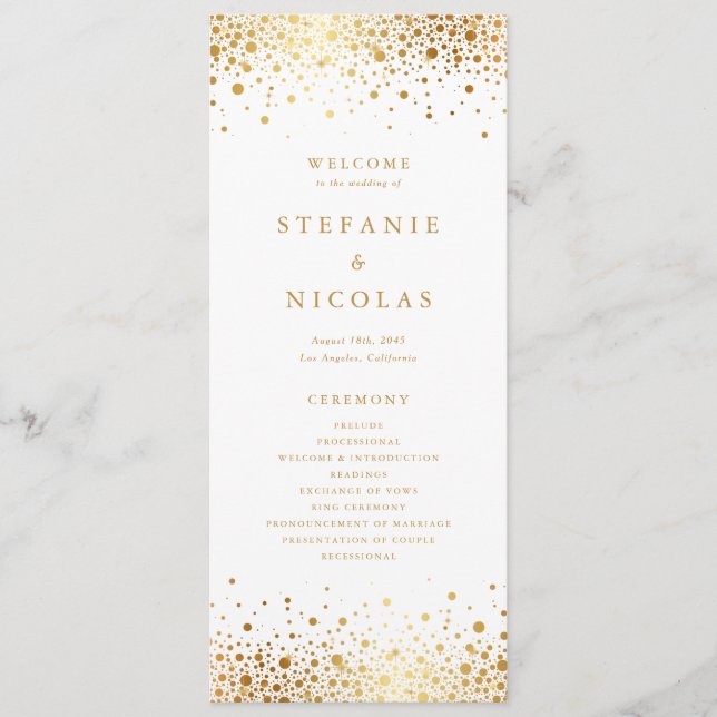 Programme Faux Gold Foil Confetti Mariage (Devant)