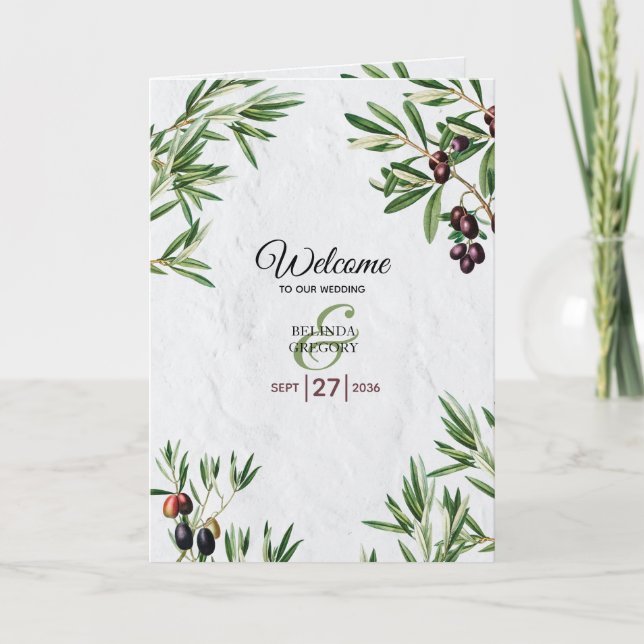 Programme Feuille d'olive Grèce île Mariage Ordre de service (Devant)