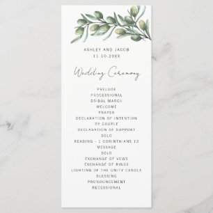 Programme Feuilles d'olive élégantes. Mariage italien de jar