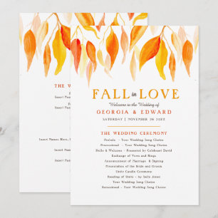 Programme Feuilles orange chute d'aquarelle mariage d'automn