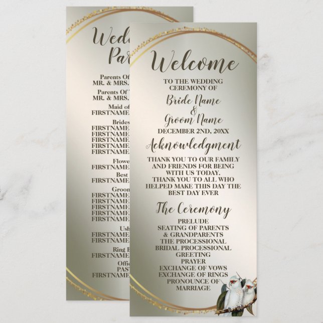 Programme Feuilles verts Cockatoo à la fête de mariage (Devant / Derrière)