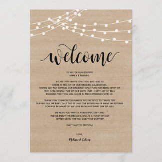 Programme Feux à cordes rustiques Mariage Bienvenue et itiné