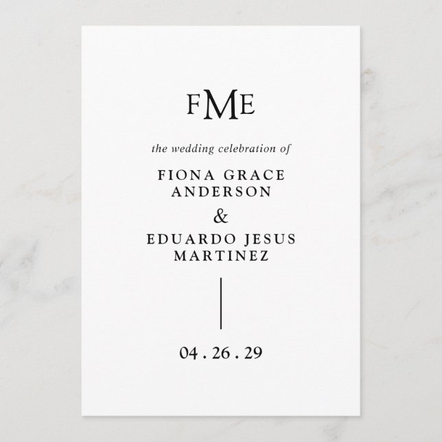 Programme Fiona Noir et Blanc Monogramme Gras Mariage Modern (Devant)