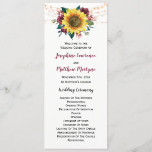 Programme Fleur de tournesol rustique Mariage