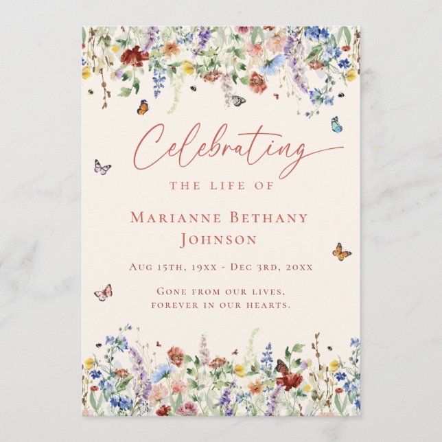 Programme Fleur sauvage Célébration de la vie Ordre du servi (Devant)