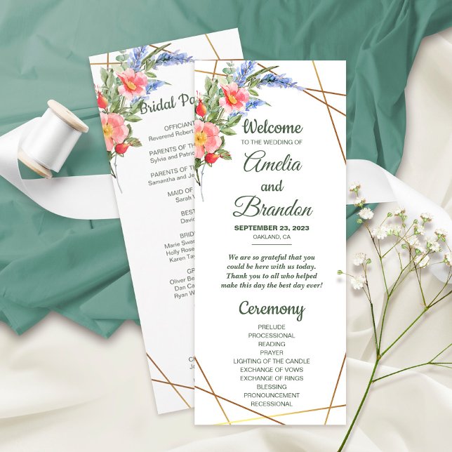 Programme Fleur sauvage Faux Gold Foil Cadre géométrique Rus (Créateur téléchargé)