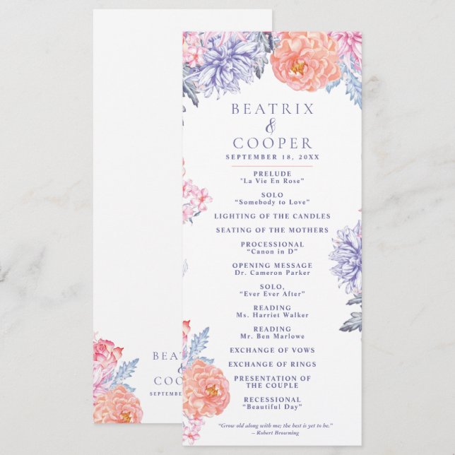 Programme Fleurs aquarelles Jardin Floral | MARIAGE (Devant / Derrière)