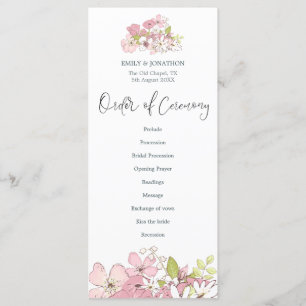 Programme Fleurs de printemps Pastels Mariage de script élég