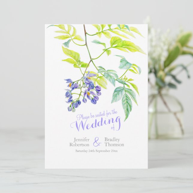 Programme Fleurs de vigne fleurie violette aquarelle mariage (Debout devant)