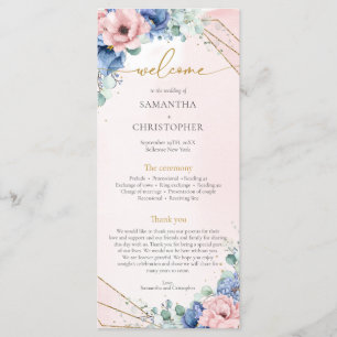 Programme Fleurs d'or bleu et rose moderne mariage