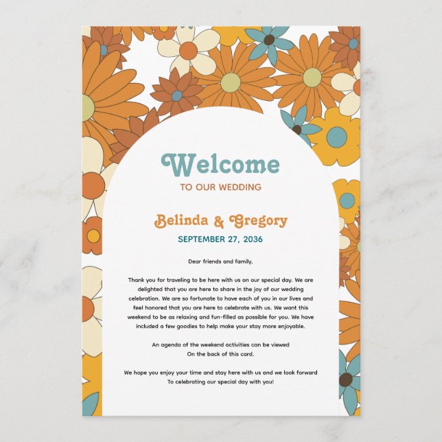 Programme Fleurs rétro 60's 70's Arch Mariage Itinéraire (Devant)