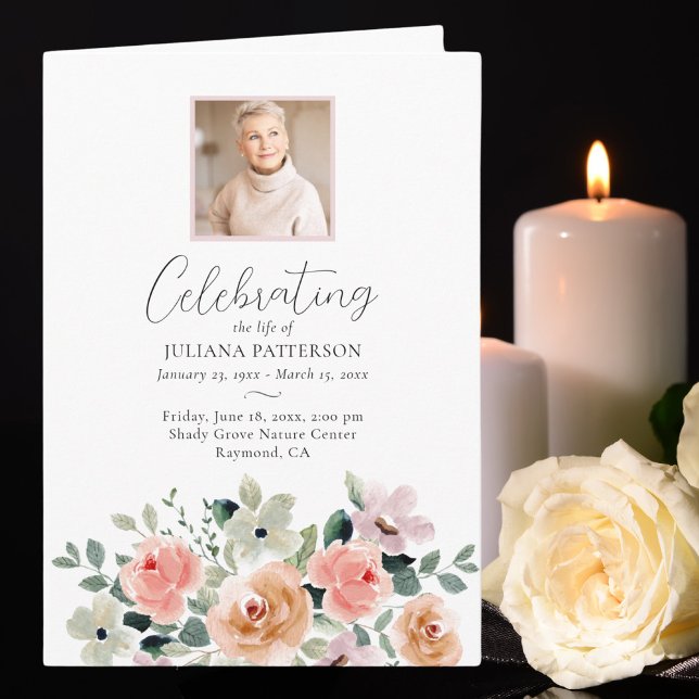 Programme Fleurs roses Célébration de la vie Photos Funérail (Créateur téléchargé)