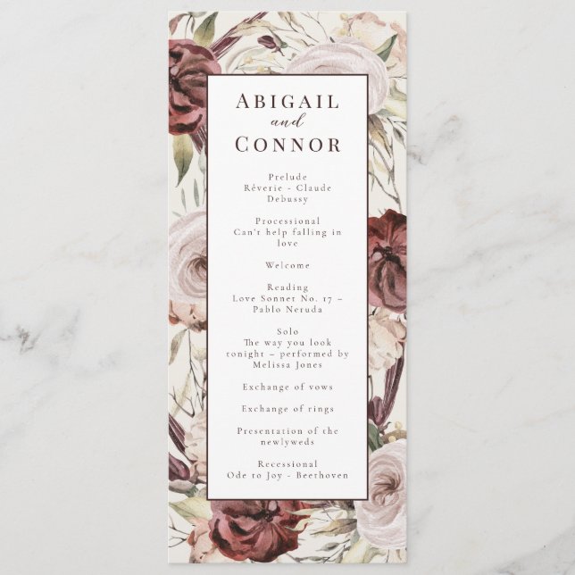 Programme Floral à la crème Rustique Boho Marsala (Devant)