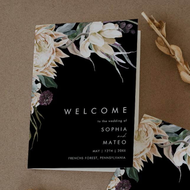 Programme Floral blanc | Black Folded Wedding Program (Créateur téléchargé)