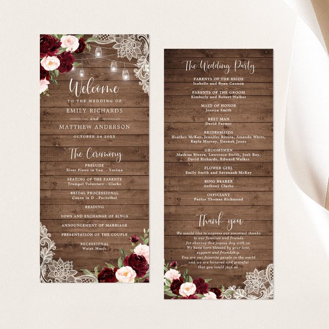 Programme Floral Bourgogne Russe dentelle de bois Lumières (Créateur téléchargé)