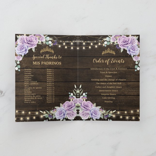 Programme Forêt florale pourpre Lilac Enchantée Quinceañera (Intérieur)