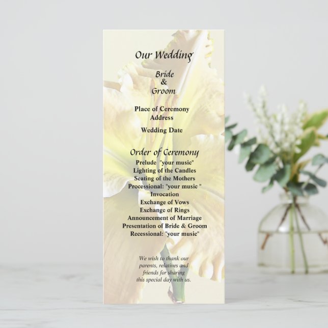 Programme Fournitures de mariage Lys d'un jour jaune (Debout devant)