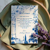 French Blue Pastoral Wedding Letter and Itinerary
