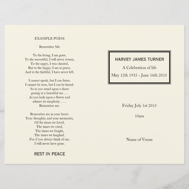 Programme funéraire de l'ordre de service de la cr (Devant)