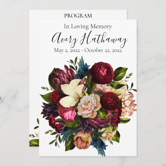 Programme funéraire du Bouquet de fleurs rouges pr (Devant / Derrière)