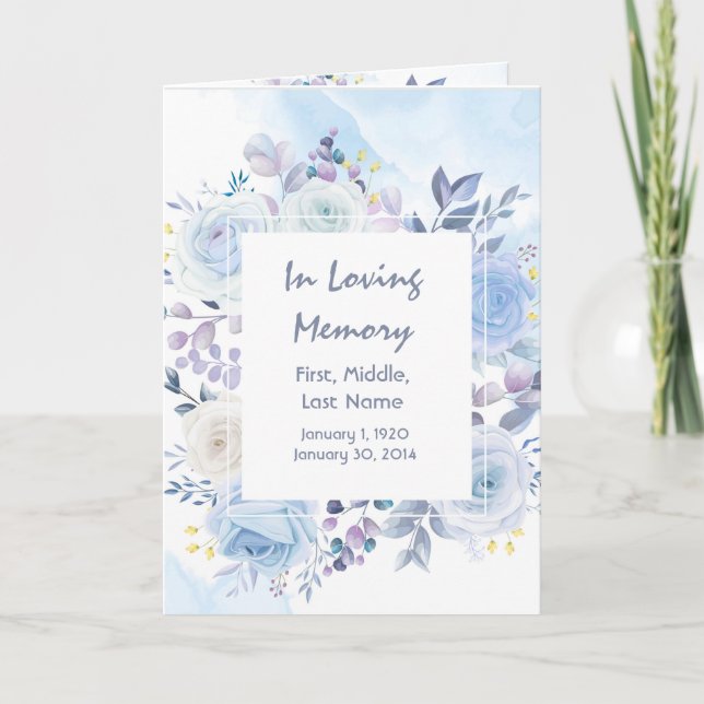 Programme funéraire Fleurs bleues personnalisées (Devant)