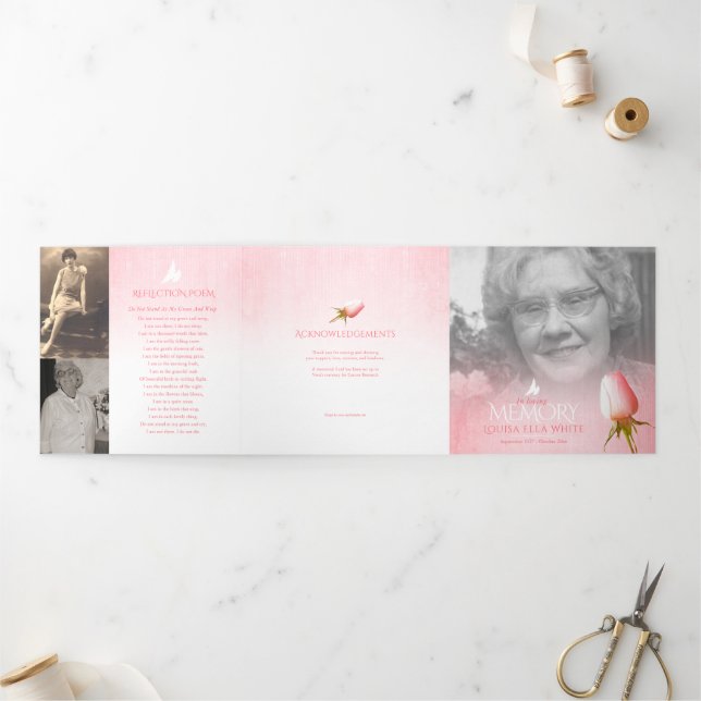 Programme funéraire ordre de service rose rose ros (Extérieur)