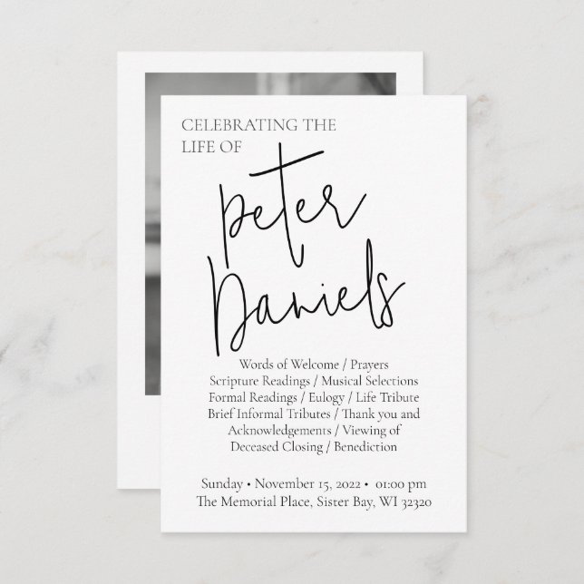 Programme funéraire photo Black & White Script mod (Devant / Derrière)