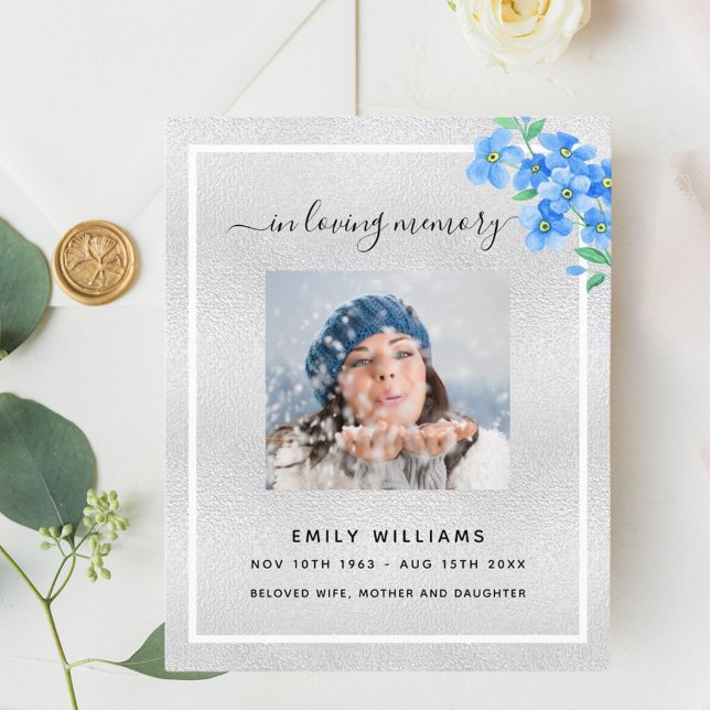 Programme funéraire photo florale bleu argenté (Créateur téléchargé)