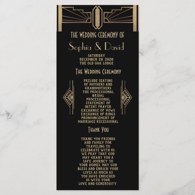 Programme Glam 1920's Great Gatsby Art Déco Wedding Program (Devant)