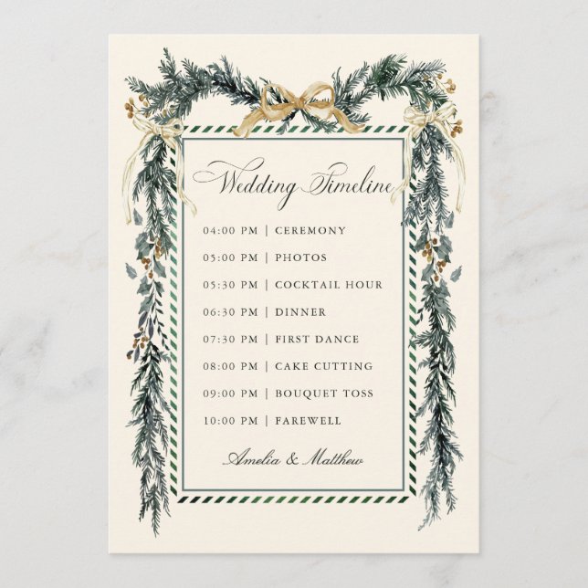 Programme Gold Bow & Greenery Garland Wedding Timeline Ivory (Devant)