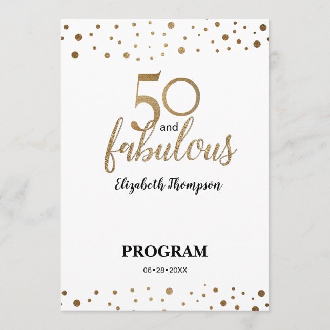 Programme Gold Confetti 50 et fabuleux anniversaire modifiab (Devant)